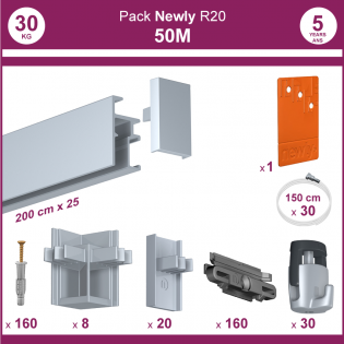 50 mètres Aluminium anodisé : Pack complet cimaise Newly R20