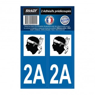 2 autocollants stickers plaque immatriculation Région Corse - Département 2A Corse Officiel