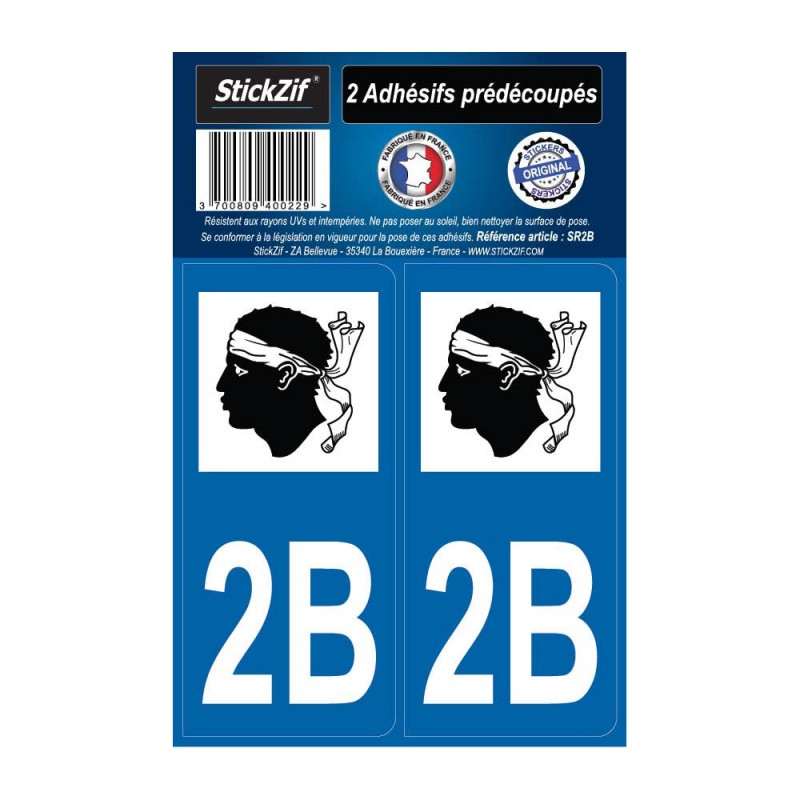 2 autocollants stickers plaque immatriculation Région Corse - Département 2B Corse Officiel