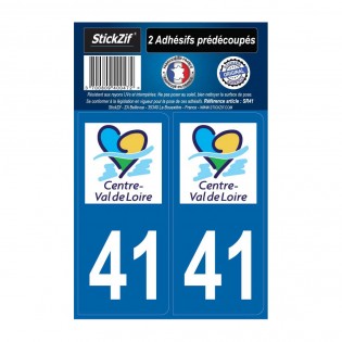 2 autocollants stickers plaque immatriculation Région Centre - Département 41 Loir et Cher Officiel