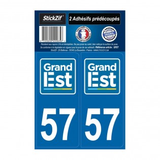 2 autocollants stickers plaque immatriculation Région Grand Est - Département 57 Moselle Officiel