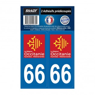 2 autocollants stickers plaque immatriculation Région Occitanie - Département 66 Pyrénées Orientales Officiel