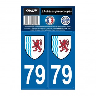 2 autocollants stickers plaque immatriculation Région Nouvelle Aquitaine - Département 79 Deux Sèvres Officiel