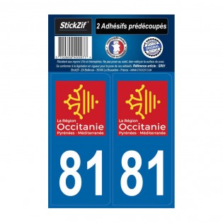 2 autocollants stickers plaque immatriculation Région Occitanie - Département 81 Tarn Officiel