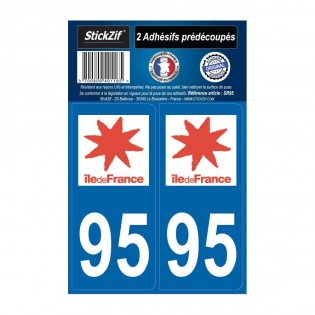 2 autocollants stickers plaque immatriculation Région Ile de France - Département 95 Val d'Oise Officiel