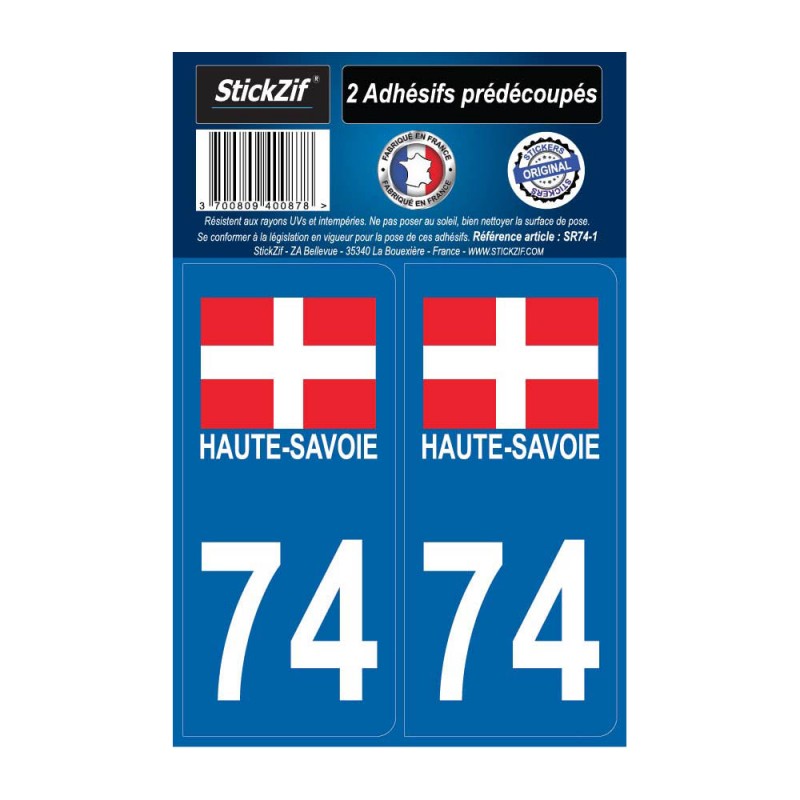 2 autocollants stickers plaque immatriculation Région Auvergne Rhône Alpes - Département 74 Blason de la Haute Savoie