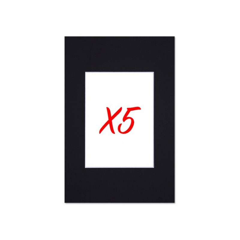 Lot de 5 passe-partouts standard noirs pour cadre et encadrement photo - Nielsen - Cadre 18 x 24 cm - Ouverture 10 x 15 cm