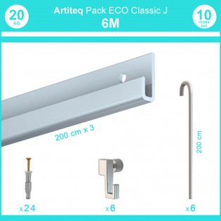 Pack complet 6 mètres cimaise Classic J avec tiges couleur Aluminium - Accrochage de cadres et tableaux avec tige