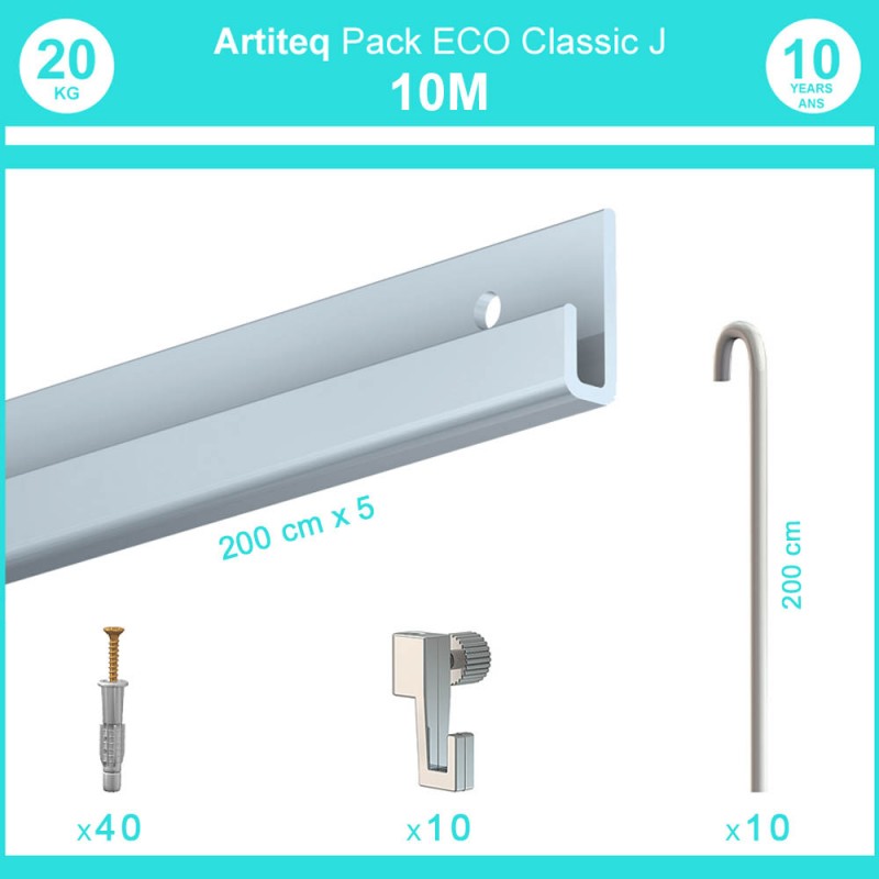 Pack 10 mètres cimaises rails Crochets X pour accrocher cadres et