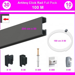 Pack Eco 100 mètres de cimaise Click Rail couleur Noir - Solution suspension cadres et tableaux