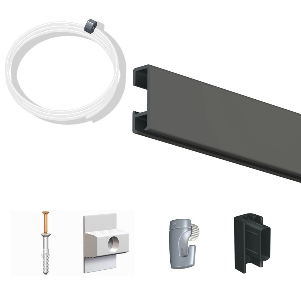 Pack Eco 1 mètre de cimaise Click Rail couleur Noir - Solution suspension cadres et tableaux