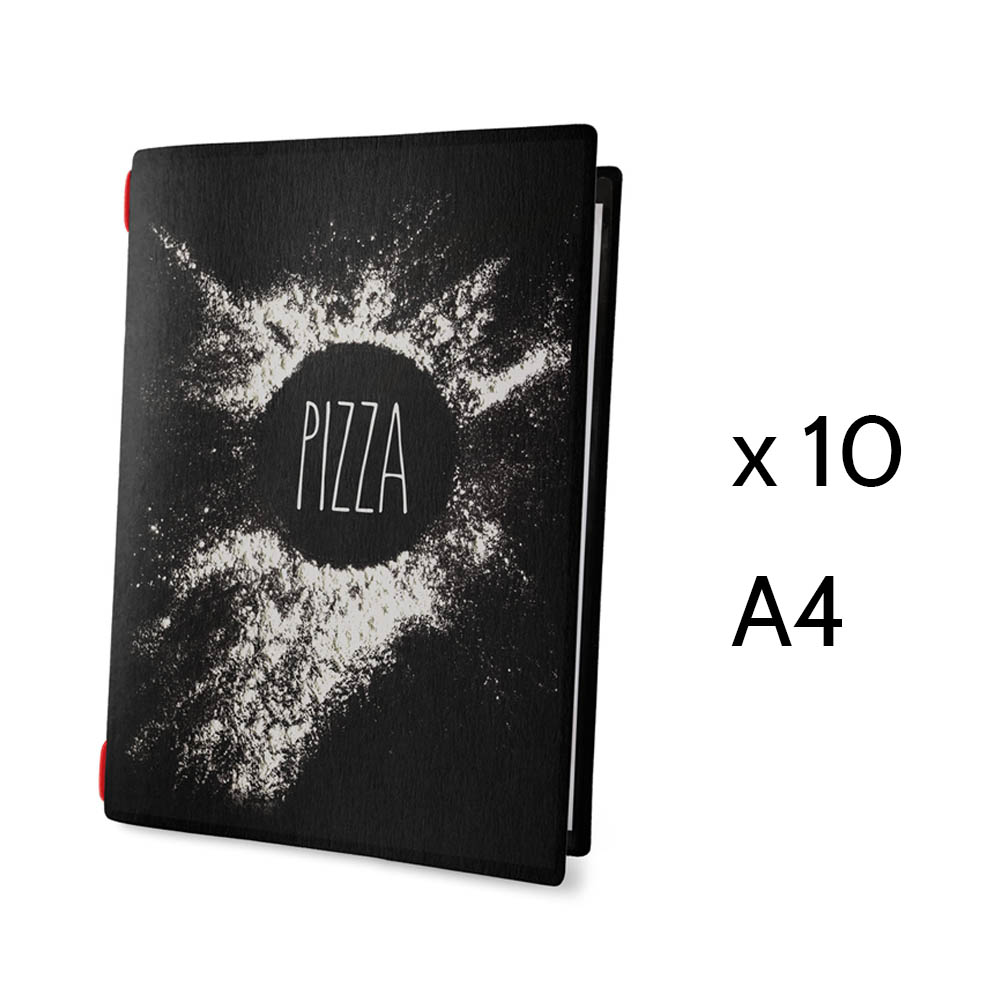Lot 10 protège menu noir format A4 modèle NAPOLI couverture "PIZZA" avec 1 insert - Dag Style