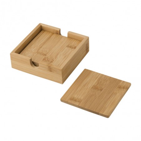 Lot de 4 dessous de verres bambou à personnaliser sur 2 lignes - Gravure laser - Cadeau Noël anniversaire départ en retraite