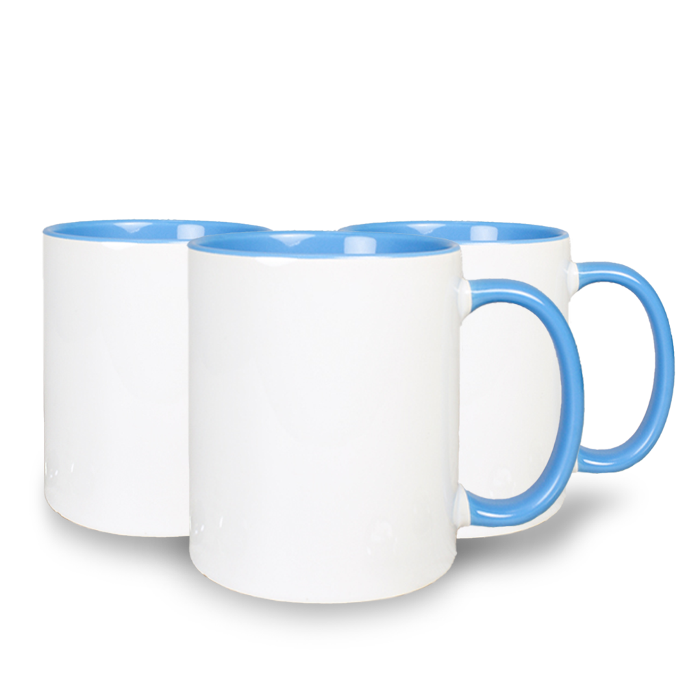 Set of 3 personalised mugs with coloured interior and handle