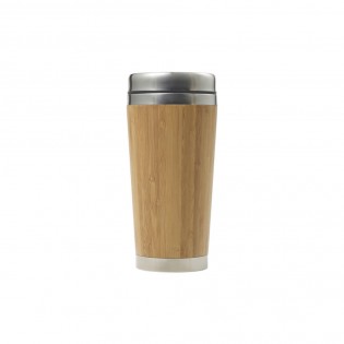 Mug isotherme personnalisé 400mL bambou et acier, double paroi pour boissons chaudes et froides