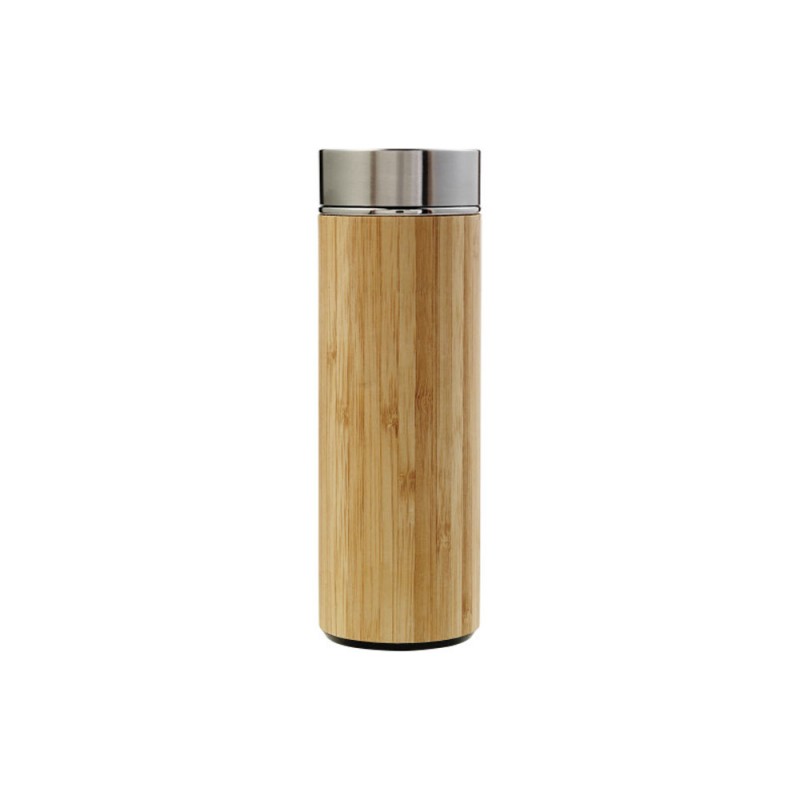 Bouteille isotherme bambou et acier personnalisable par gravure laser 420mL - Thermos boissons chaudes et froides + infuseur Bouteille isotherme bambou et acier personnalisable par gravure laser 420mL - Thermos boissons chaudes et froides + infuseur