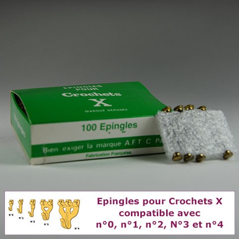 Crochets X Laiton - Boîte De 50 - Support 30kg - Pour Plâtre, Bois, Brique - Fabriqué France